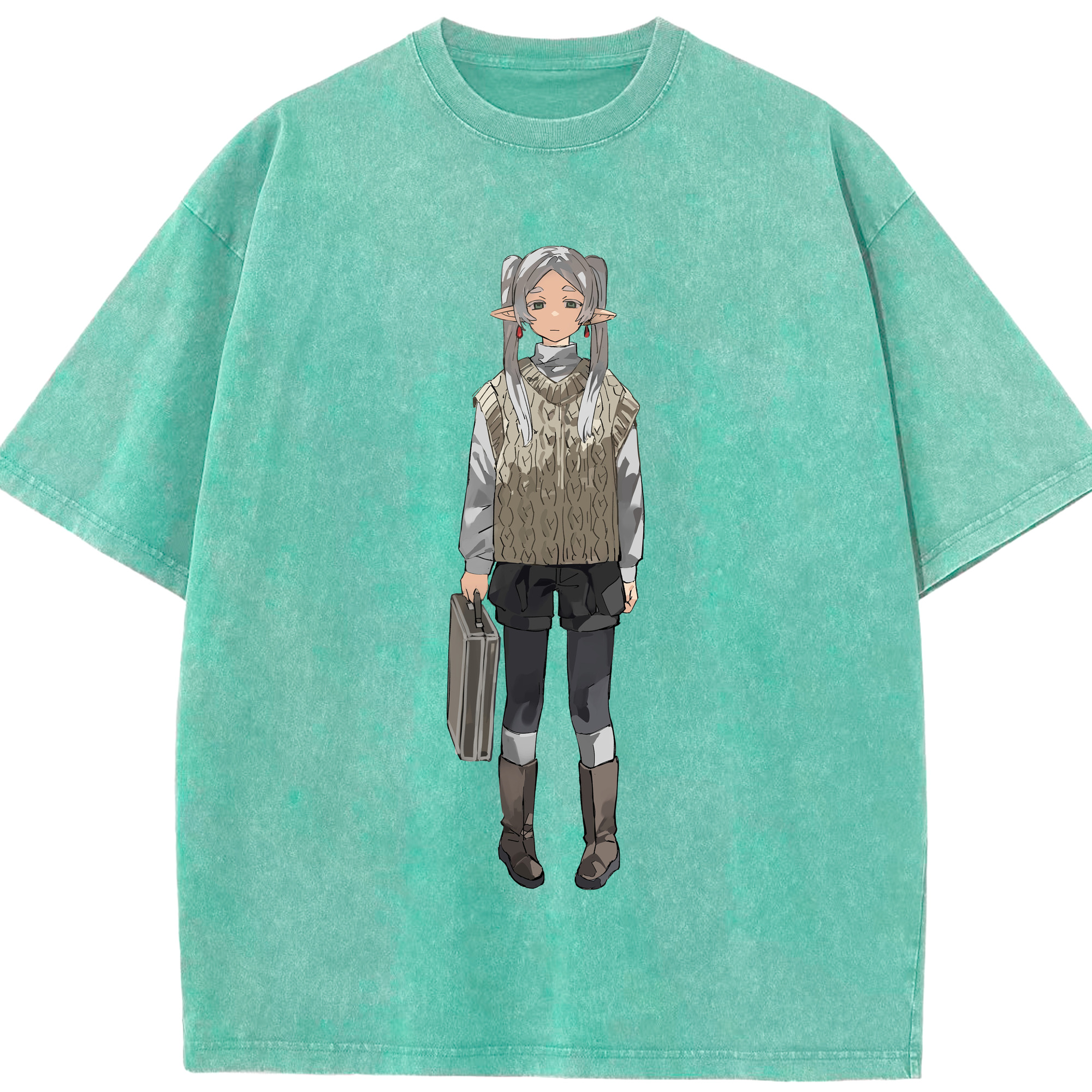 （画像用） 葬送のフリーレン Frieren 綿100% ヴィンテージ風 半袖Tシャツ（フロントプリント）